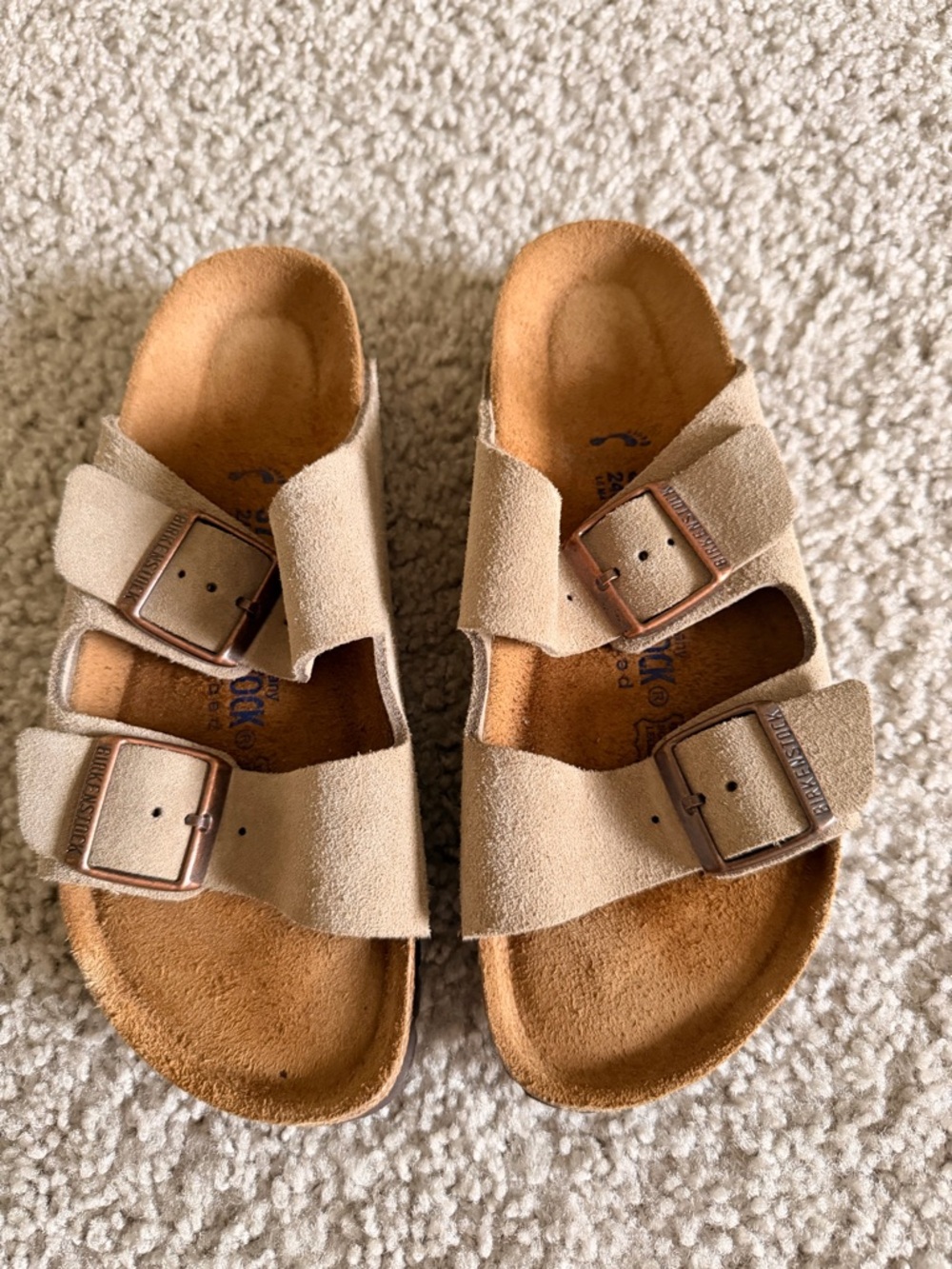 Birkenstock Suede Double-Buckle Sandals in Light Tan